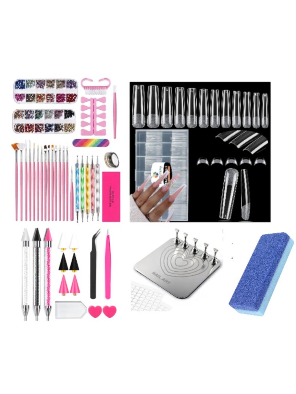 Extra-Long Square Press-On Nails With Nail Art Tools